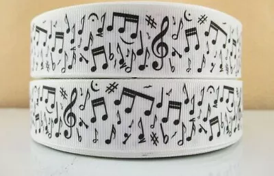 Musical Notes Grosgrain Ribbon 16/22mm Wide 1m 2m 5m Lengths White • £3.25