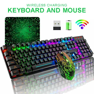 $38.57 • Buy Wireless Gaming Keyboard Mouse,RGB Backlit Rechargeable For PC Laptop Computer.