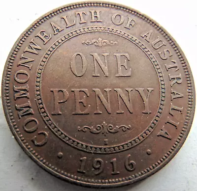 1916I AUSTRALIA George V Bronze Penny Grade FINE. #2.4 • $11