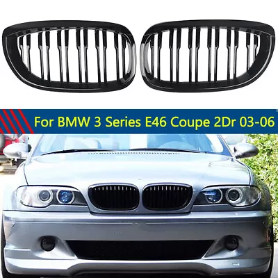 Pair Gloss Black  Front Kidney Grill Grille For 2003-06 BMW E46 Coupe 330Ci LCI • $32.99