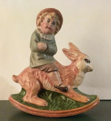$149.50 • Buy Vaillancourt Folk Art, Child Riding Easter Bunny Rabbit Rocker, Signed By Judi 