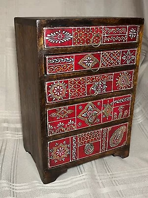 Hand Painted Moroccan Trinket Chest 5 Drawer Jewelry Box • $29