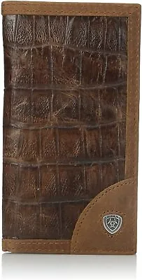 Ariat Mens Gator Print Brown Leather Rodeo Wallet Checkbook Cover • $55