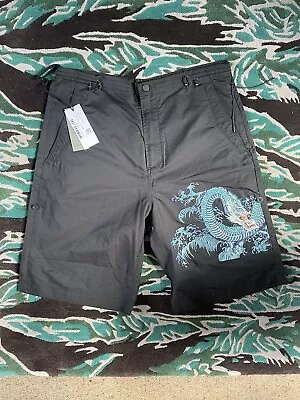 New Mens Maharishi Blue Embroidered Dragon Shorts Size Medium • £250