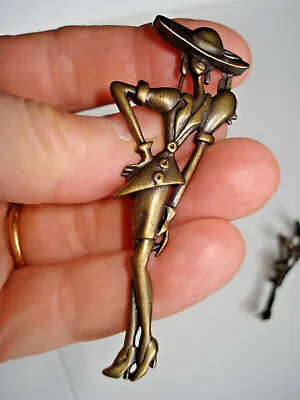 VINTAGE 1980s Fashion Figure Woman In Hat Brooch Pin Grace Jones • £4.99