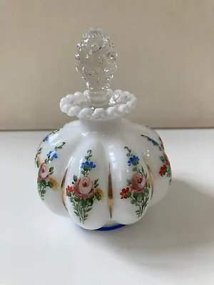 Fenton Handpainted  Charleston Crystal Crest Perfume Bottle With Stopper • $249.99