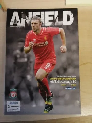 2014-15 Liverpool V Middlesbrough Capital One Cup Programme • £4.95