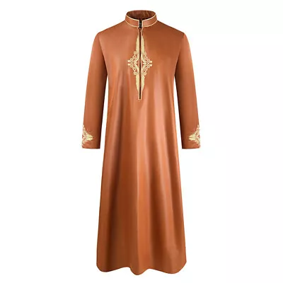 Men Long Sleeve Muslim Clothing Saudi Jubba Arab Kaftan Thobe Long Dress Robe • $40.50