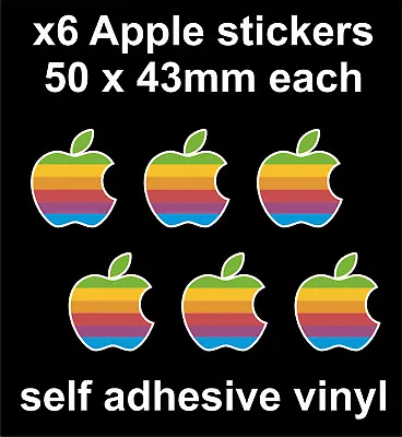 6 X Retro Apple Logo Pc Stickers Office MacBook Laptop Toolbox Car Decal • £2