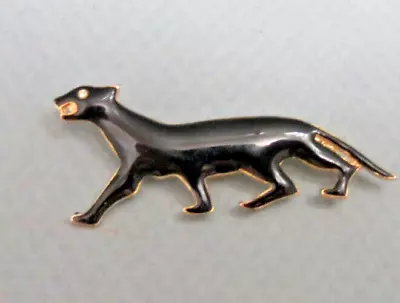 Vintage Black Panther Brooch / Enameled Pin Rhinestone Eye Cat Brooch Sleek Look • $15