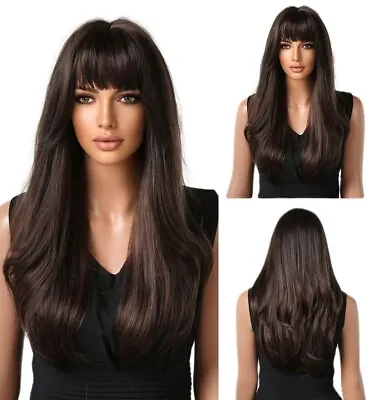 Synthetic Wig Dark Brown Heat Resistant Synthetic Fashion Long Wavy • £15.19