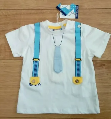 New Stelle & Pupi Baby Boy Novelty 3D Tie Effect White T-Shirt Age 9/12 Months • £4.49