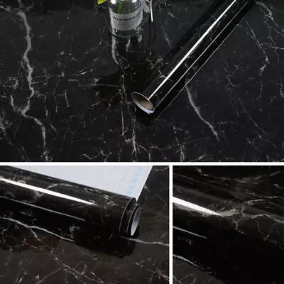 5m Black Marble Wallpaper Self Adhesive Stickers Kitchen Countertop Wrap Foil • $30.45