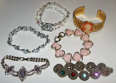 Lot Of 6 Vintage Bracelets Aurora Borealis Rhinestone Cameo Moonglow Plastic • $28