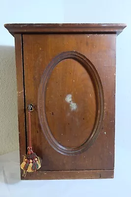 ANTIQUE Wooden Wall Cabinet Cupboard W/ Skeleton Key  E.P. Fraser Chicago Ills.  • $299.99