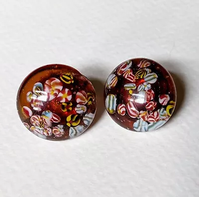 Vintage Millefiori Art Glass Clip Earrings • $15.99