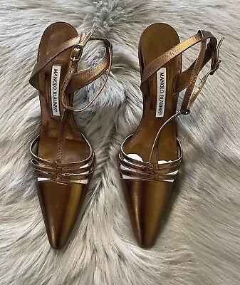 Manolo Blahnik Metallic Bronze Heels Size 38 Made In Italy • $99
