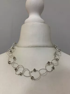 M&S Collar Length Silver Toned Link Faceted Bead Necklace (JB8) • £1.99