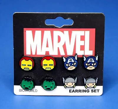 Marvel Characters 8-Piece / Four Pairs Of Metal Stud Earrings By Bioworld • $14.95