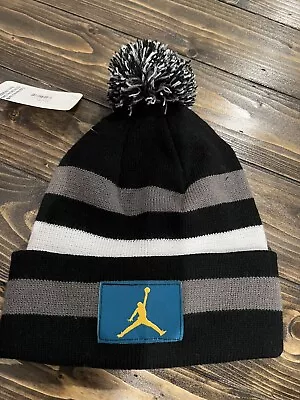 NEW Jumpman  Beanie Hat Cap Black Gray Pom  Fold Over Knit One Size Stretch • $14.99