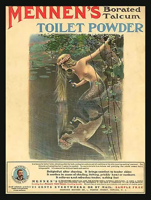 Mennens Toilet Powder Mermaid Ad Metal Sign FREE SHIPPING Vintage Bathroom Decor • $19.99