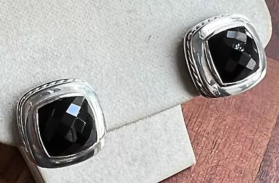 David Yurman Sterling Silver 11mm Black Onyx Albion Earrings Omega Backs • $349