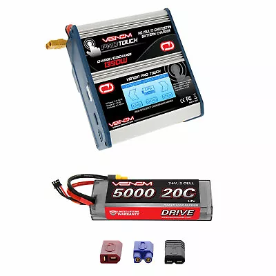 Venom 20C 2S 5000mAh 7.4V LiPo Battery With Pro Touch Charger Combo • $335.98