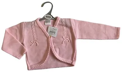 Girl Cable Knitted Cardigan Cropped Bolero Bow Jacket Shrug Long Sleeves 18-24 M • £7.99
