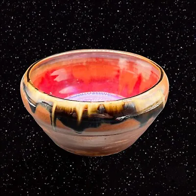 $42.25 • Buy Vintage Art Pottery Drip Glaze Bowl Large Purple Red Brown Signed 8”W 4”t