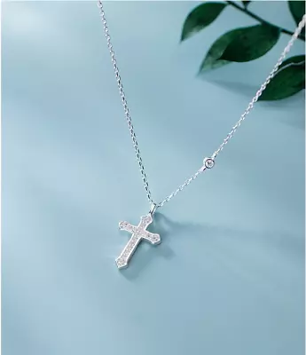 Women Sterling Silver 925 CZ CROSS 20mm Eternity Pendant 16-18  Necklace Box B42 • $14