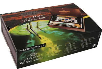 Daler Rowney Artists Watercolour Half Pan Wooden Box Set - Free P&P • £97.99