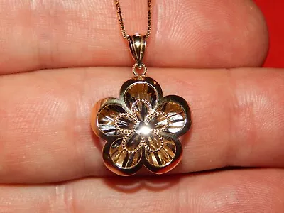 14k Yellow Gold Italian 3d Starburst Diamond Cut Floral Flower Pendant Necklace • $295