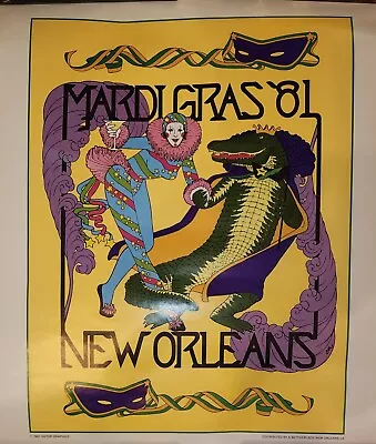 Mardi Gras Poster New Orleans 1981 16x20 Harlequin And Alligator • $39.99