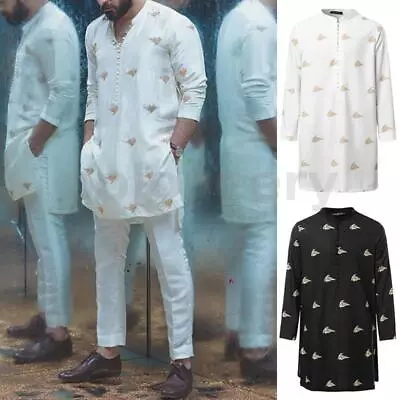 £17.59 • Buy Mens Thobe Long Sleeve Tops Kaftan Office Party Casual Blouse Tunic Kurta Shirt