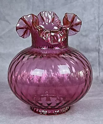 Vintage Vianne French Cranberry Glass Lamp Shade Ruffled Top Victorian  3 7/8' F • $74.95