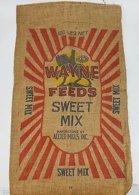 Vtg Burlap Grain Sack Feed Bag Wayne Sweet Feed Livestock 100 Lbs Antique Farm • $14.96