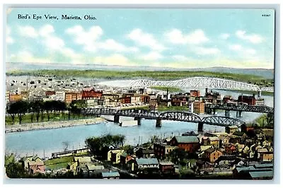 Marietta Ohio OH Postcard Bird's Eye View Of Residence Section Bridges C1910's • $29.95