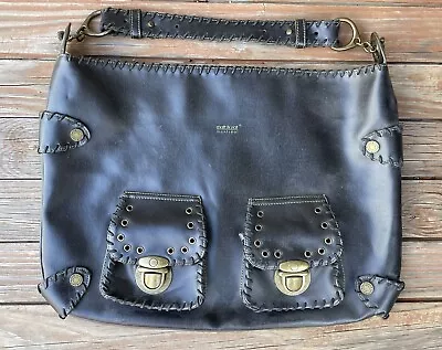 Matt & Nat Large Black Faux Leather Shoulder Tote Purse Bag Boho Cool Stitching • £28.94