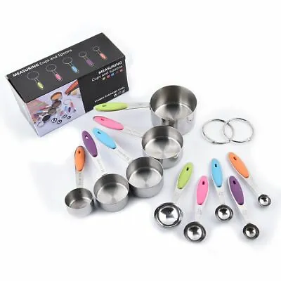 Set Of 10 Measuring Cups And Spoons Stainless Steel With Nonslip Silicone Handle • $16.99