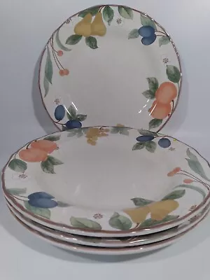Set Of 4 Mikasa Fruit Panorama Luncheon Plates 8 1/4   Peaches Plumes Grapes • $22