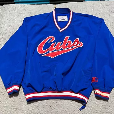 Chicago Cubs Jacket Mens Large Blue Starter V Neck Pullover MLB Baseball Vintage • $69.99