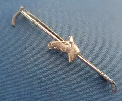 Vintage 9ct Gold Stock Pin / Brooch - Horse Head & Riding Crop - Hunting C.1910 • $219.32