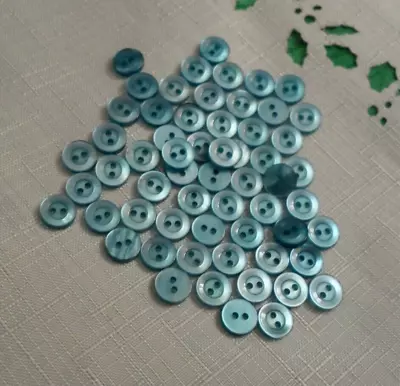 Lot Of 50 Vintage Teal Plastic Buttons-(  7/16  Inch)-Item# 115 • $7.50