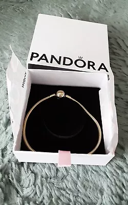 PANDORA  SHINE   14ct Gold  Plated BRACELET WITH BOX 23 CM VGC • £39.99