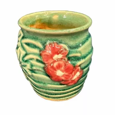 Vintage 3D Teal Glazed Pot Flowers And Leaves Majolica Style Cottagecore MCM • $19.99