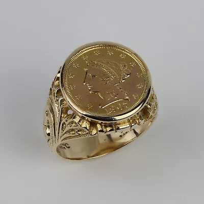 Heavy Vintage 10k Yellow Gold 1907 Quarter Eagle US Coin Mens Ring Size 11.25 • $1149