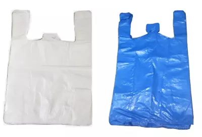 £0.99 • Buy Large Jumbo Blue Green Strong Recycled Eco Plastic Vest Shopping Carrier Bags 