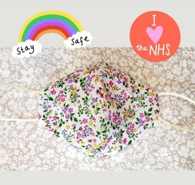 £6 • Buy Childs Pretty Flower White Face Mask Protection Reversible Washable Cotton Cute