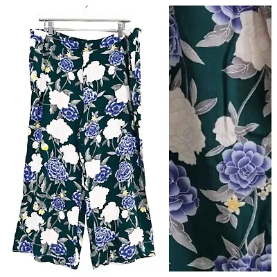 Merona Women's Green Floral Palazzo Wide Leg Pants/Capris Rayon Flowy Sz XL • $17