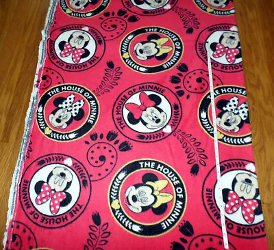 Rare Disney ** MINNIE MOUSE ** Large Print On Red - Fleece Fabric - Last Yard • $9.99